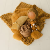 Mustard Newborn Photography Props, Newborn Knitted Bonnet and Wool Blanket, Newborn Posing Pillow, Newborn Fabric Wrap, Newborn Knit Blanket