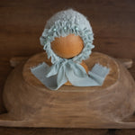 Newborn Knitted Bonnet with Pearls and Chiffon Ties, Newborn Girl Outfit, Newborn Girl Bonnet, Newborn Photography Props for Girl, Girl Hat