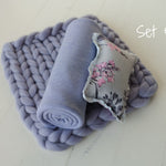 Lavender Newborn Photography Props Set, Newborn Merino Wool Blanket, Newborn Posing Pillow, Newborn Posing Fabric Backdrop for Beanbag Prop