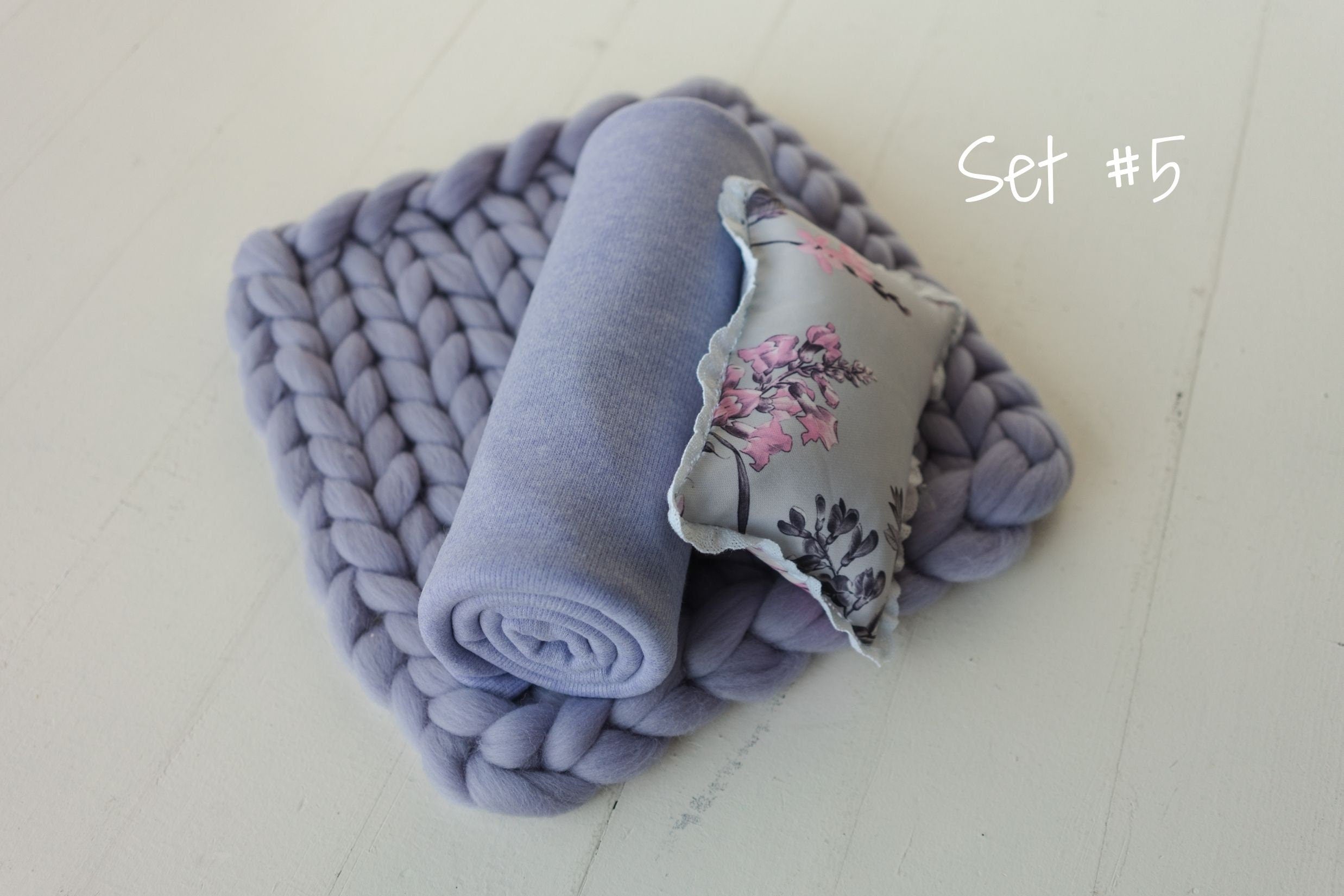 Lavender Newborn Photography Props Set, Newborn Merino Wool Blanket, Newborn Posing Pillow, Newborn Posing Fabric Backdrop for Beanbag Prop