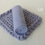 Lavender Newborn Photography Props Set, Newborn Merino Wool Blanket, Newborn Posing Pillow, Newborn Posing Fabric Backdrop for Beanbag Prop