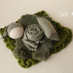 Green Newborn Photography Props, Newborn Merino Wool Blanket, Newborn Posing Fabric, Newborn Posing Pillow, Newborn Sleep Hat, Newborn Wrap