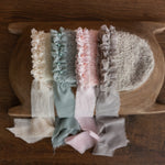 Newborn Knitted Bonnet with Pearls and Chiffon Ties, Newborn Girl Outfit, Newborn Girl Bonnet, Newborn Photography Props for Girl, Girl Hat