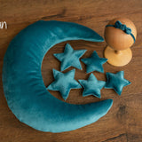 Removable Newborn Velvet Moon Pillow with Stars,Suede Crescent Moon Pillow Props for Newborn Photography,Newborn Photography Moon Props Set