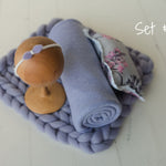 Lavender Newborn Photography Props Set, Newborn Merino Wool Blanket, Newborn Posing Pillow, Newborn Posing Fabric Backdrop for Beanbag Prop