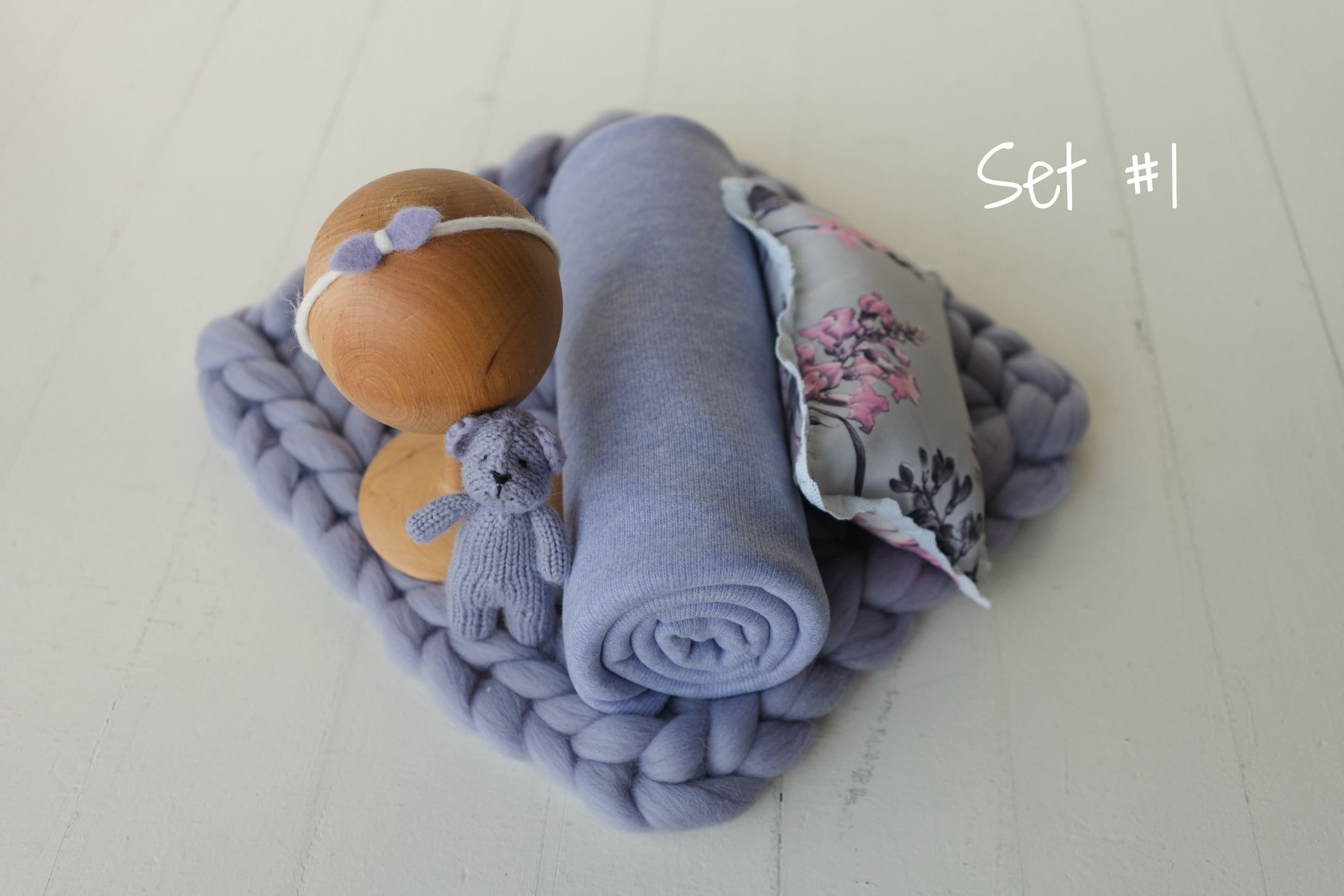 Lavender Newborn Photography Props Set, Newborn Merino Wool Blanket, Newborn Posing Pillow, Newborn Posing Fabric Backdrop for Beanbag Prop