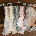 Newborn Knitted Bonnet with Pearls and Chiffon Ties, Newborn Girl Outfit, Newborn Girl Bonnet, Newborn Photography Props for Girl, Girl Hat