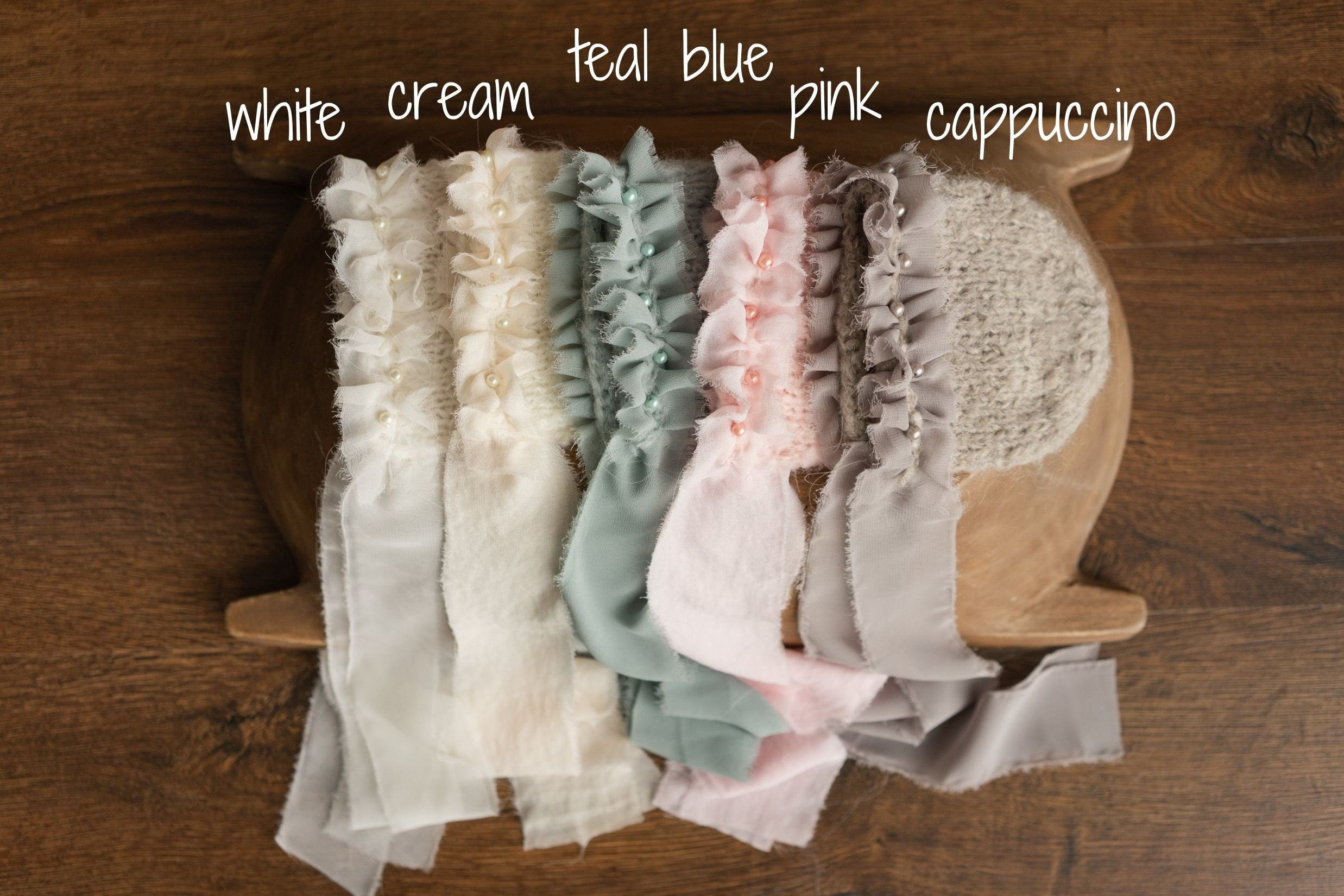 Newborn Knitted Bonnet with Pearls and Chiffon Ties, Newborn Girl Outfit, Newborn Girl Bonnet, Newborn Photography Props for Girl, Girl Hat