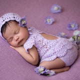 Newborn Knitted Girl Romper, Newborn Girl Bonnet, Newborn Romper Girl, Newborn Girl Outfit,Newborn Photography Props,Newborn Photo Props Set