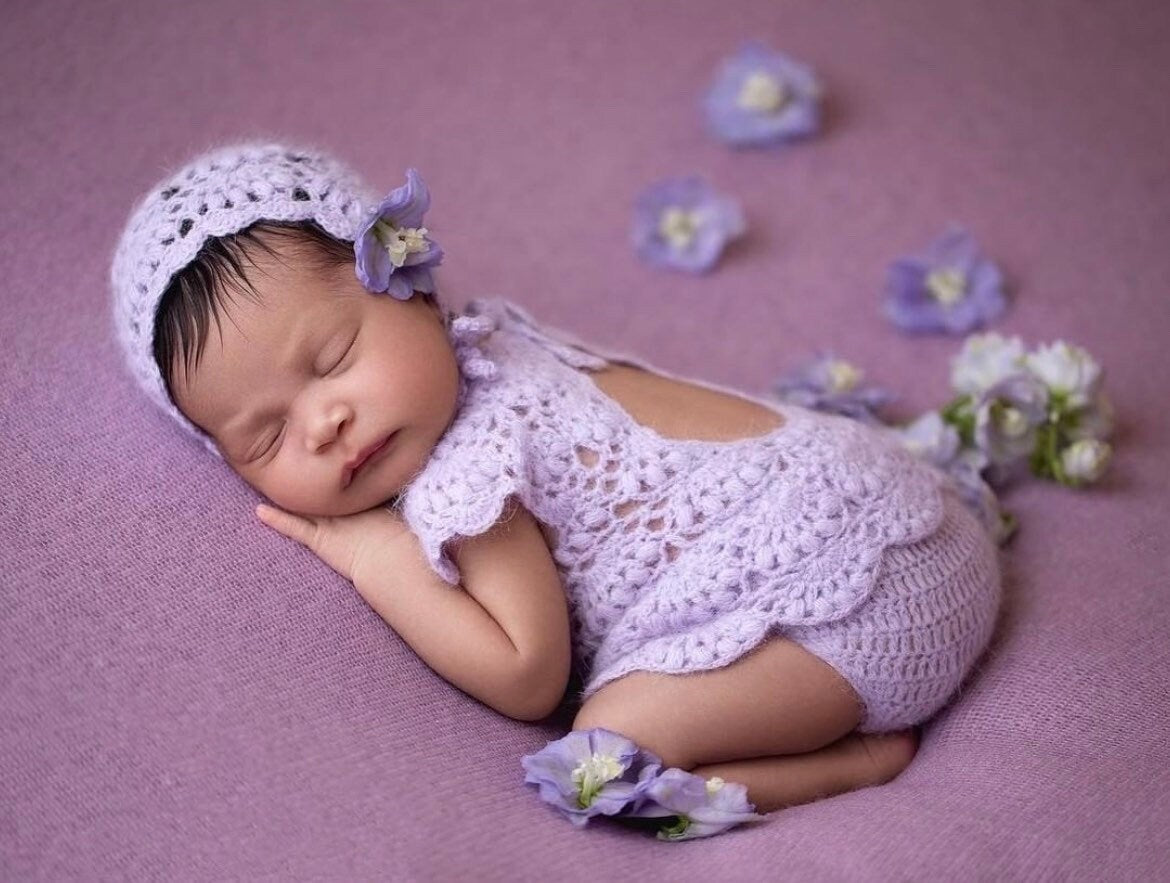 Newborn Knitted Girl Romper, Newborn Girl Bonnet, Newborn Romper Girl, Newborn Girl Outfit,Newborn Photography Props,Newborn Photo Props Set
