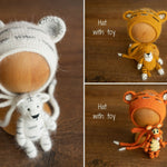 Tiger Newborn Knitted Outfit,Newborn Tiger Outfit,Newborn Photography props,Baby Tiger Costume,Newborn Felted Tiger Toy,Tiger Bonnet and Toy