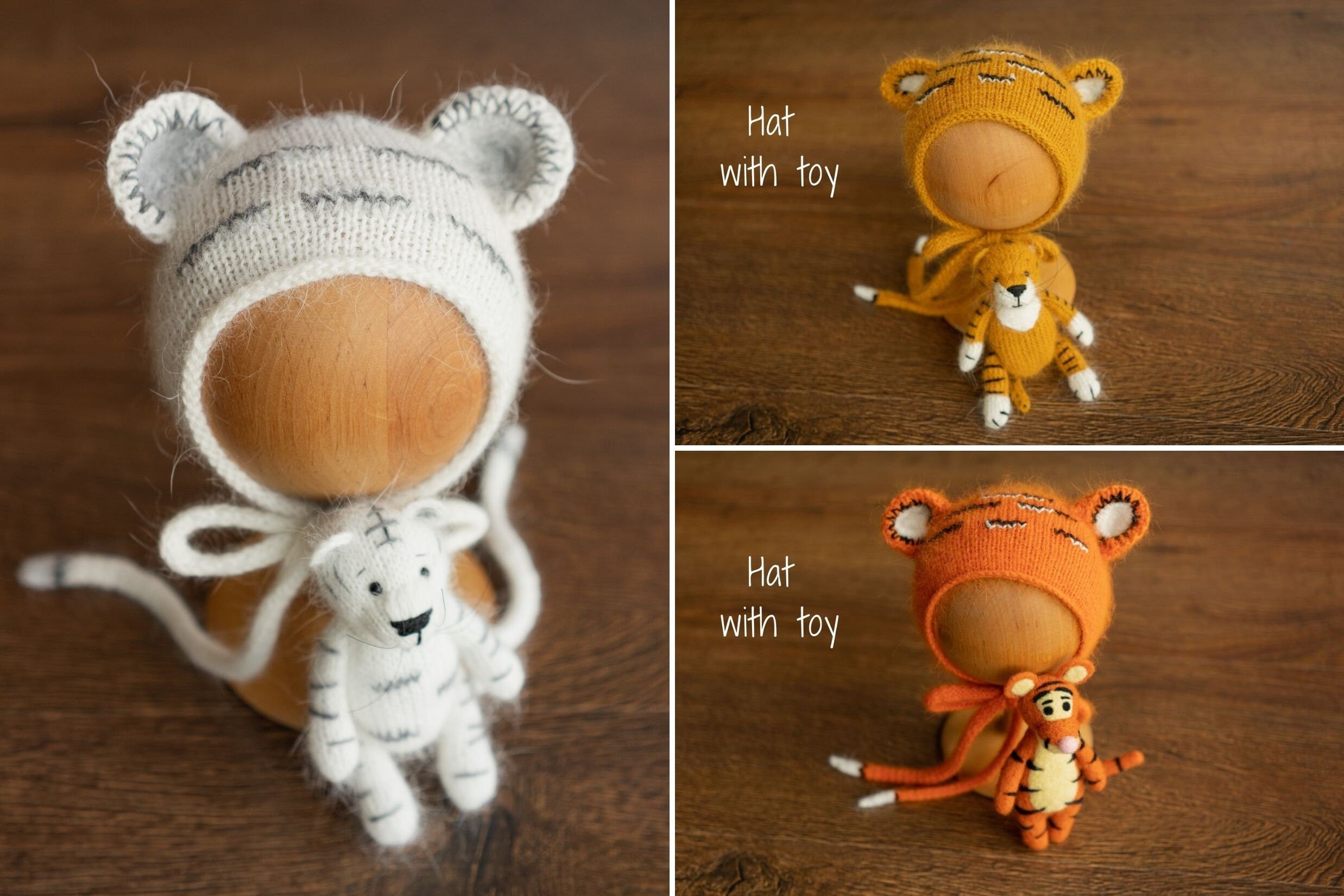 Tiger Newborn Knitted Outfit,Newborn Tiger Outfit,Newborn Photography props,Baby Tiger Costume,Newborn Felted Tiger Toy,Tiger Bonnet and Toy