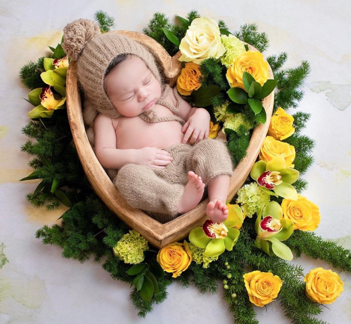 Handmade baby knitted bonnet with pompom – soft angora wool for newborns