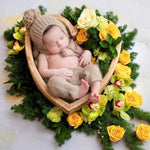 Handmade baby knitted bonnet with pompom – soft angora wool for newborns