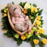 Handmade baby knitted bonnet with pompom – soft angora wool for newborns