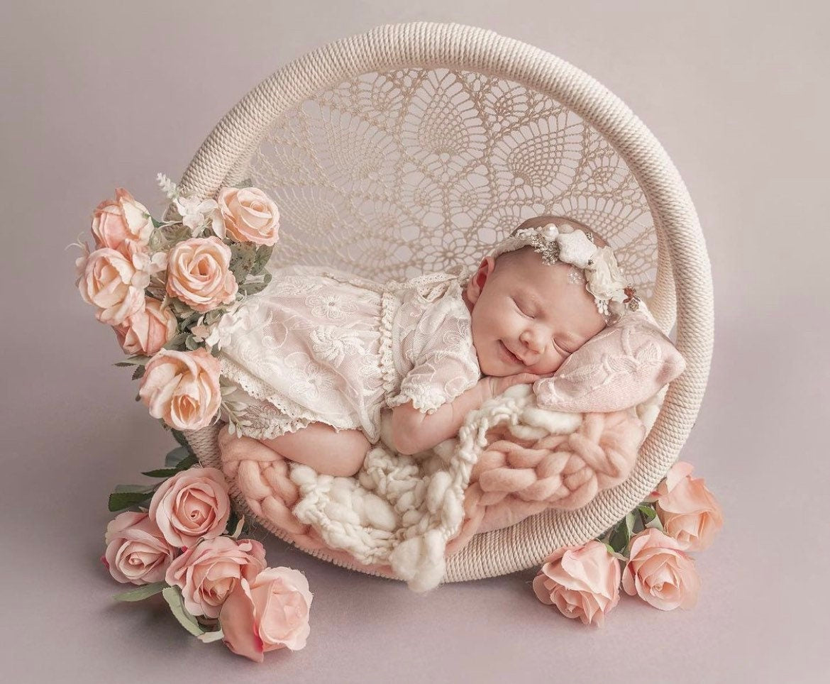 Newborn Dream Catcher Photography Props, Newborn Photography Prop Boho, Newborn Basket Prop, Baby Ring Basket Photo Prop, Macrame Photo Prop
