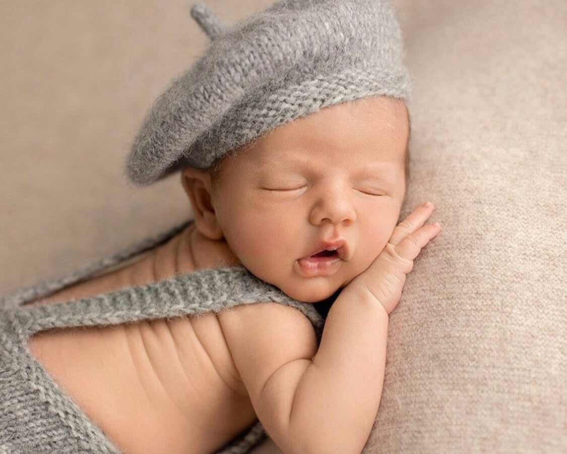 Newborn Beret Hat, Newborn French Hat, Newborn Knitted Outfit, Baby Beret with Baby Scarf, Newborn Outfit Girl, Unisex Baby Clothing Knitted