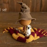 Newborn Wizard Outfit, Newborn Wizard Hat, Newborn Witch Hat, Newborn Felted Photo Prop, Newborn Photography Prop, Newborn Knitted Scarf