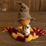 Newborn Wizard Outfit, Newborn Wizard Hat, Newborn Witch Hat, Newborn Felted Photo Prop, Newborn Photography Prop, Newborn Knitted Scarf