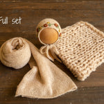 Newborn knitted bonnet, wrap, and blanket set – soft airy yarn for photography