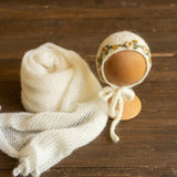 Newborn knitted bonnet, wrap, and blanket set – soft airy yarn for photography