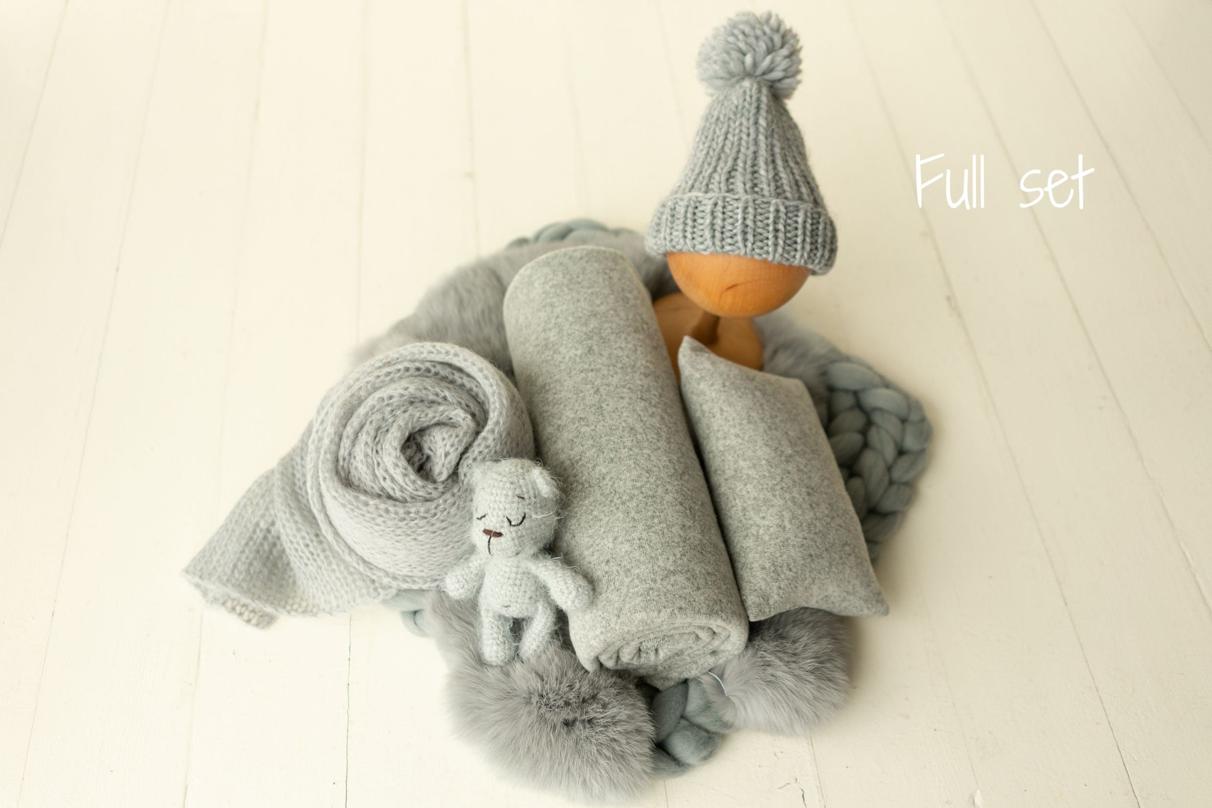 Gray Newborn Photography Props Set, Newborn Posing Fabric,Newborn Bean Bag Fabric Backdrop,Newborn Merino Wool Blanket,Newborn Pillow Prop