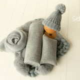 Gray Newborn Photography Props Set, Newborn Posing Fabric,Newborn Bean Bag Fabric Backdrop,Newborn Merino Wool Blanket,Newborn Pillow Prop