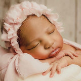 Newborn Knitted Bonnet with Pearls and Chiffon Ties, Newborn Girl Outfit, Newborn Girl Bonnet, Newborn Photography Props for Girl, Girl Hat