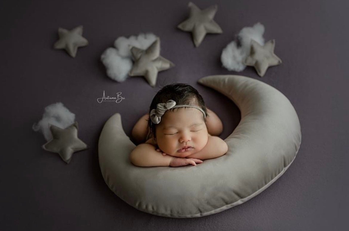 Removable Newborn Velvet Moon Pillow with Stars,Suede Crescent Moon Pillow Props for Newborn Photography,Newborn Photography Moon Props Set