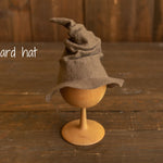 Newborn Wizard Outfit, Newborn Wizard Hat, Newborn Witch Hat, Newborn Felted Photo Prop, Newborn Photography Prop, Newborn Knitted Scarf