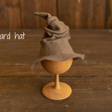 Newborn Wizard Outfit, Newborn Wizard Hat, Newborn Witch Hat, Newborn Felted Photo Prop, Newborn Photography Prop, Newborn Knitted Scarf