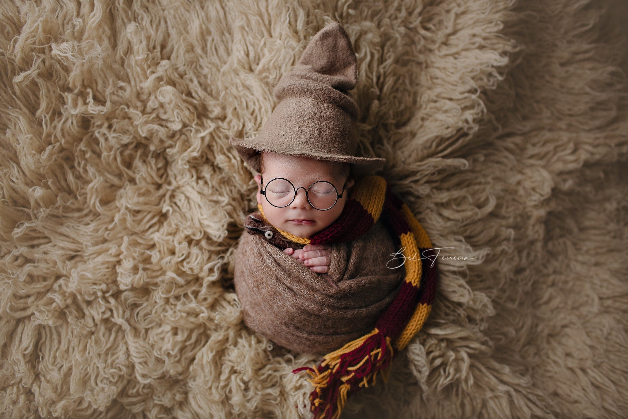 Newborn Wizard Outfit, Newborn Wizard Hat, Newborn Witch Hat, Newborn Felted Photo Prop, Newborn Photography Prop, Newborn Knitted Scarf