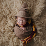 Newborn Wizard Outfit, Newborn Wizard Hat, Newborn Witch Hat, Newborn Felted Photo Prop, Newborn Photography Prop, Newborn Knitted Scarf
