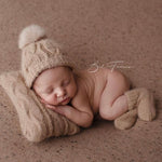 Newborn Cable Knitted Hat with Pom Pom, Newborn Coming Home Outfit, Newborn Posing Pillow,Newborn Knitted Outfit,Newborn Photography Props