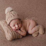 Newborn Cable Knitted Hat with Pom Pom, Newborn Coming Home Outfit, Newborn Posing Pillow,Newborn Knitted Outfit,Newborn Photography Props