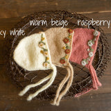 Newborn knitted bonnet, wrap, and blanket set – soft airy yarn for photography