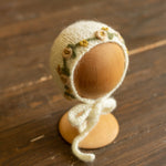 Newborn knitted bonnet, wrap, and blanket set – soft airy yarn for photography