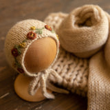 Newborn knitted bonnet, wrap, and blanket set – soft airy yarn for photography