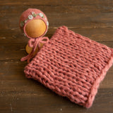Newborn knitted bonnet, wrap, and blanket set – soft airy yarn for photography