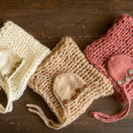 Newborn knitted bonnet, wrap, and blanket set – soft airy yarn for photography