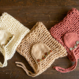 Newborn knitted bonnet, wrap, and blanket set – soft airy yarn for photography