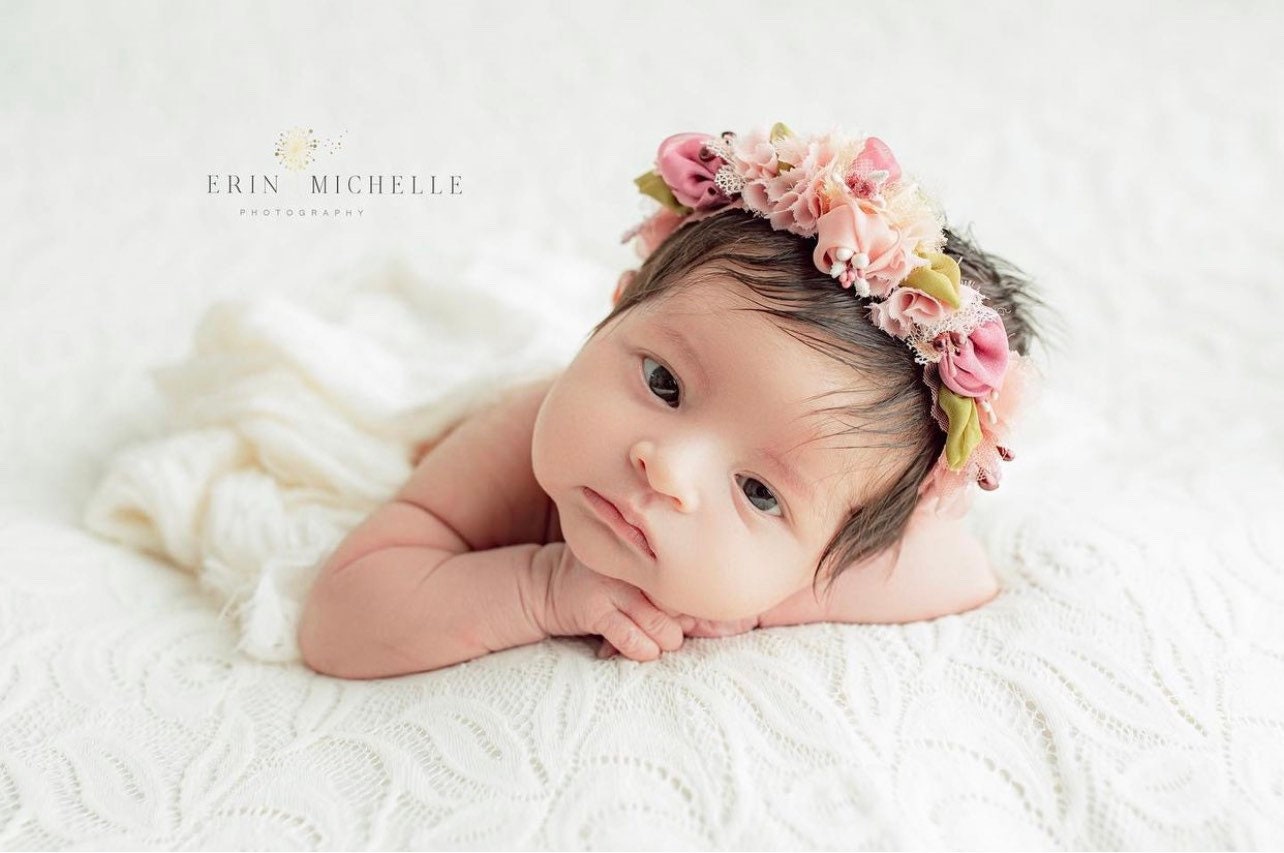 Newborn Flower Crown, Newborn Girl Headband, Newborn Photography Props, Flower Newborn Headband for Girl, Newborn Photography Headband