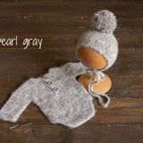 Newborn Romper Outfit with Pom Pom Hat, Newborn Boy Coming Home Outfit, Newborn Girl Romper,Newborn Knitted Outfit,Newborn Photography props