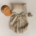 Baby Girl Linen Romper with Newborn Posing Pillow, Linen Baby Romper, Newborn Girl Coming Home outfit, Newborn Photography Outfit Girl
