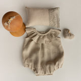 Baby Girl Linen Romper with Newborn Posing Pillow, Linen Baby Romper, Newborn Girl Coming Home outfit, Newborn Photography Outfit Girl