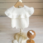 Newborn Knitted Romper for Girl with Bow Headband and Knit Socks, Newborn Girl Coming Home Outfit,Newborn Knitted Outfit,Newborn Photo Props