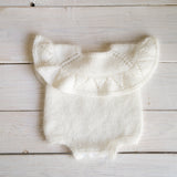 Newborn Knitted Romper for Girl with Bow Headband and Knit Socks, Newborn Girl Coming Home Outfit,Newborn Knitted Outfit,Newborn Photo Props