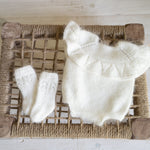 Newborn Knitted Romper for Girl with Bow Headband and Knit Socks, Newborn Girl Coming Home Outfit,Newborn Knitted Outfit,Newborn Photo Props