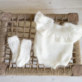 Newborn Knitted Romper for Girl with Bow Headband and Knit Socks, Newborn Girl Coming Home Outfit,Newborn Knitted Outfit,Newborn Photo Props