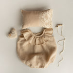 Baby Girl Linen Romper with Newborn Posing Pillow, Linen Baby Romper, Newborn Girl Coming Home outfit, Newborn Photography Outfit Girl